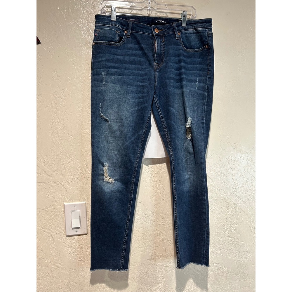 Vigoss Jagger Skinny Jeans Womens 31x27 Dark Wash Distressed Raw Hem Classic Fit